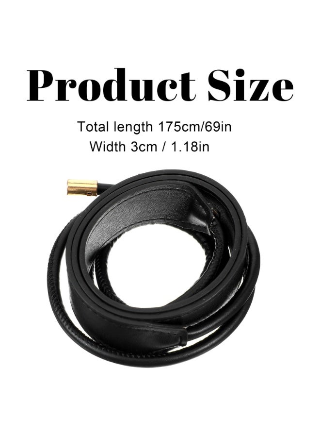 Women's PU Leather Knotted Skinny Tie Waist Belt for Dresses Coats - Black - Image 4