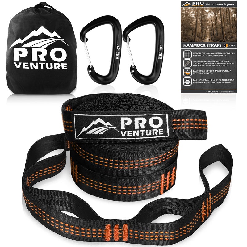 Pro Venture Hammock Straps and Carabiners Set 22 Feet Total 442 Loops 1200lbs Breaking Strength 500lbs Rated NonStretch Lightweight Portable Quick Setup Heavy Duty Tree Friendly - Image 2