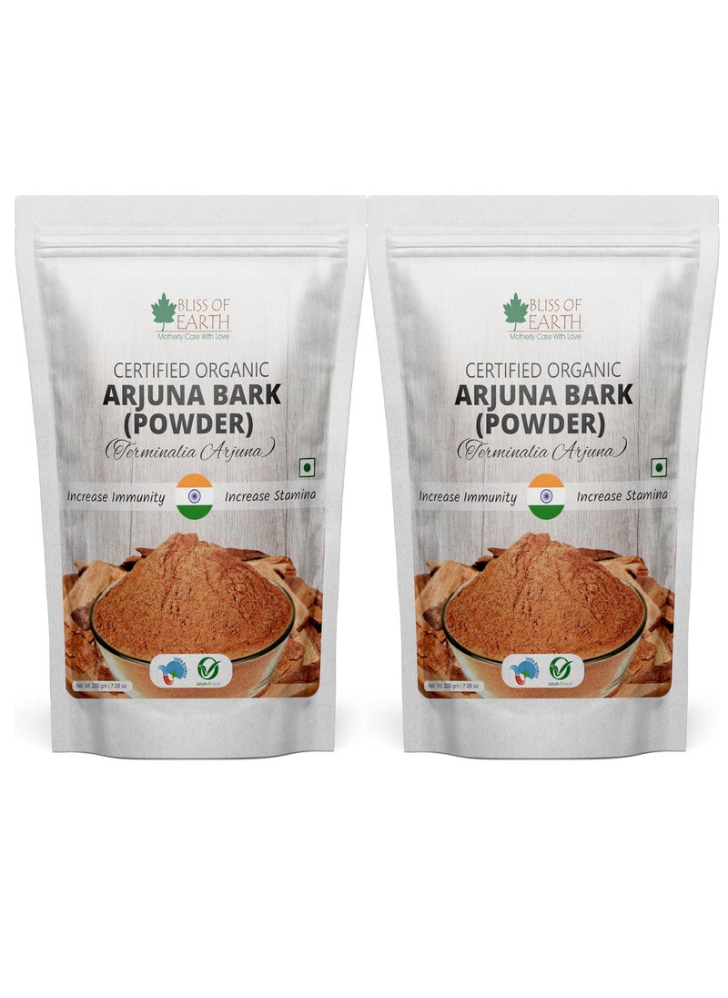 BLISS OF EARTH Arjuna Bark Powder 200g Herbal Supplement for Heart Health and Blood Pressure Organic Natural Cardiovascular Support Pack of 2  - Image 1