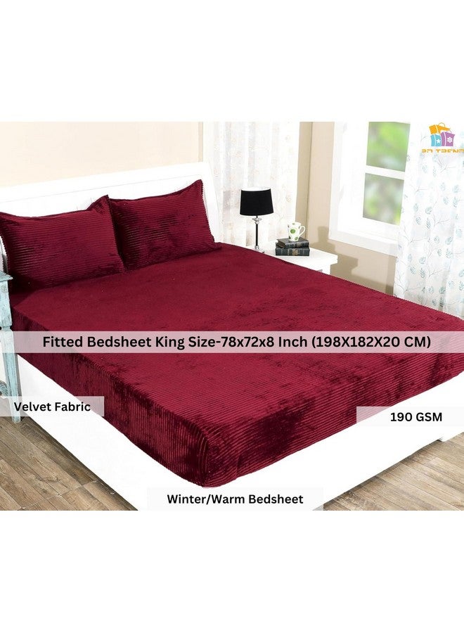 RD TREND 190 GSM Warm Flannel Elastic Fitted Striped bedsheets for Winter King Size(78X72X8 Inch) with 2 Pillow Cover Size 18x28 Inches, Color-Marron,Striped - Image 2