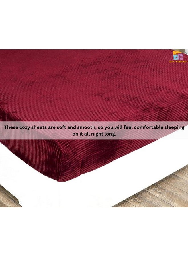 RD TREND 190 GSM Warm Flannel Elastic Fitted Striped bedsheets for Winter King Size(78X72X8 Inch) with 2 Pillow Cover Size 18x28 Inches, Color-Marron,Striped - Image 5