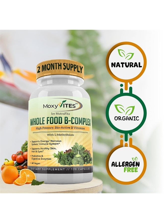 MoxyVites Vitamin B Complex - B Vitamins Whole Food Supplement, B12 Methylcobalamin, B1, B2, B3, B5, B6, B7, B9 - for Stress, Energy and Immune Support, Vegan, 120 Capsules - Image 4
