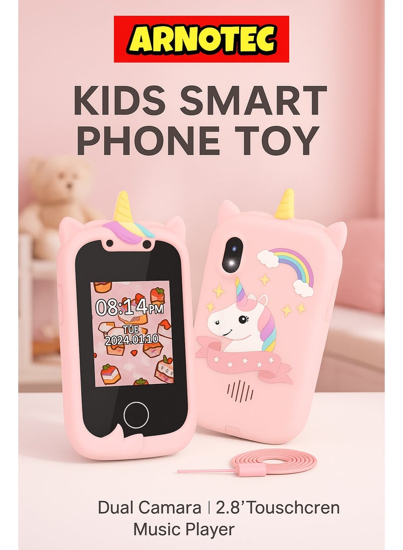 ARNOTEC Kids Smart Phone Toys for Girls Ages 3-8 Toddler Play Travel Toys with Dual Camera Educational Learning Games Puzzles MP3 Music Player Birthday Gifts for Kids Girls 3 4 5 6 7 8 Year Old - Image 1
