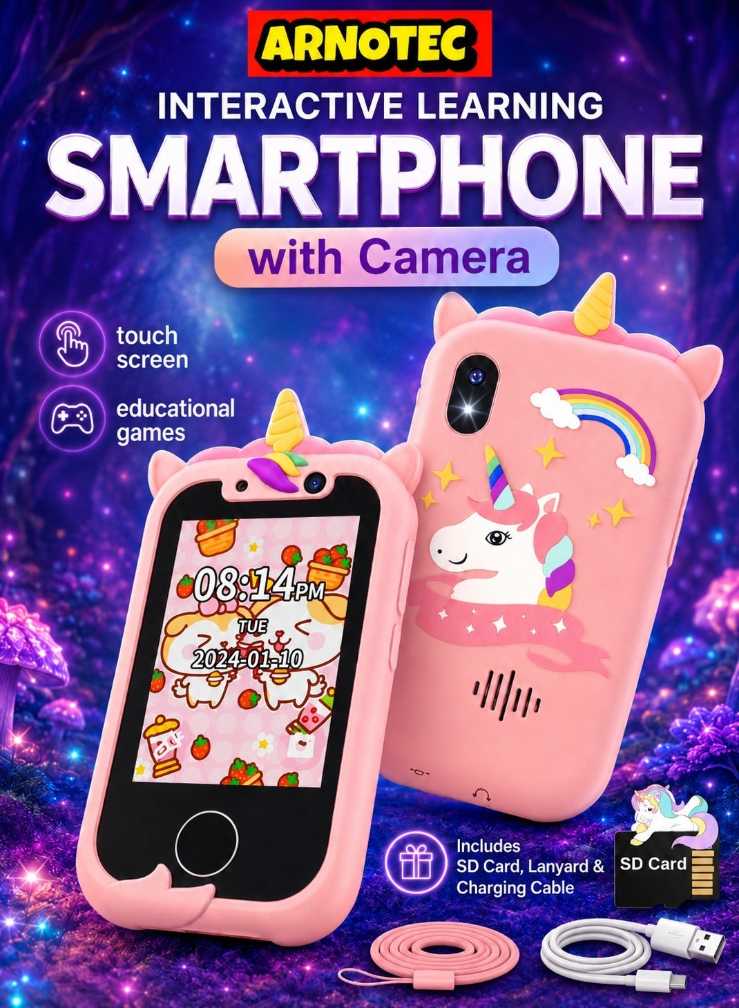 Kids Smart Phone Toys for Girls Ages 3-8 Toddler Play Travel Toys with Dual Camera Educational Learning Games Puzzles MP3 Music Player Birthday Gifts for Kids Girls 3 4 5 6 7 8 Year Old