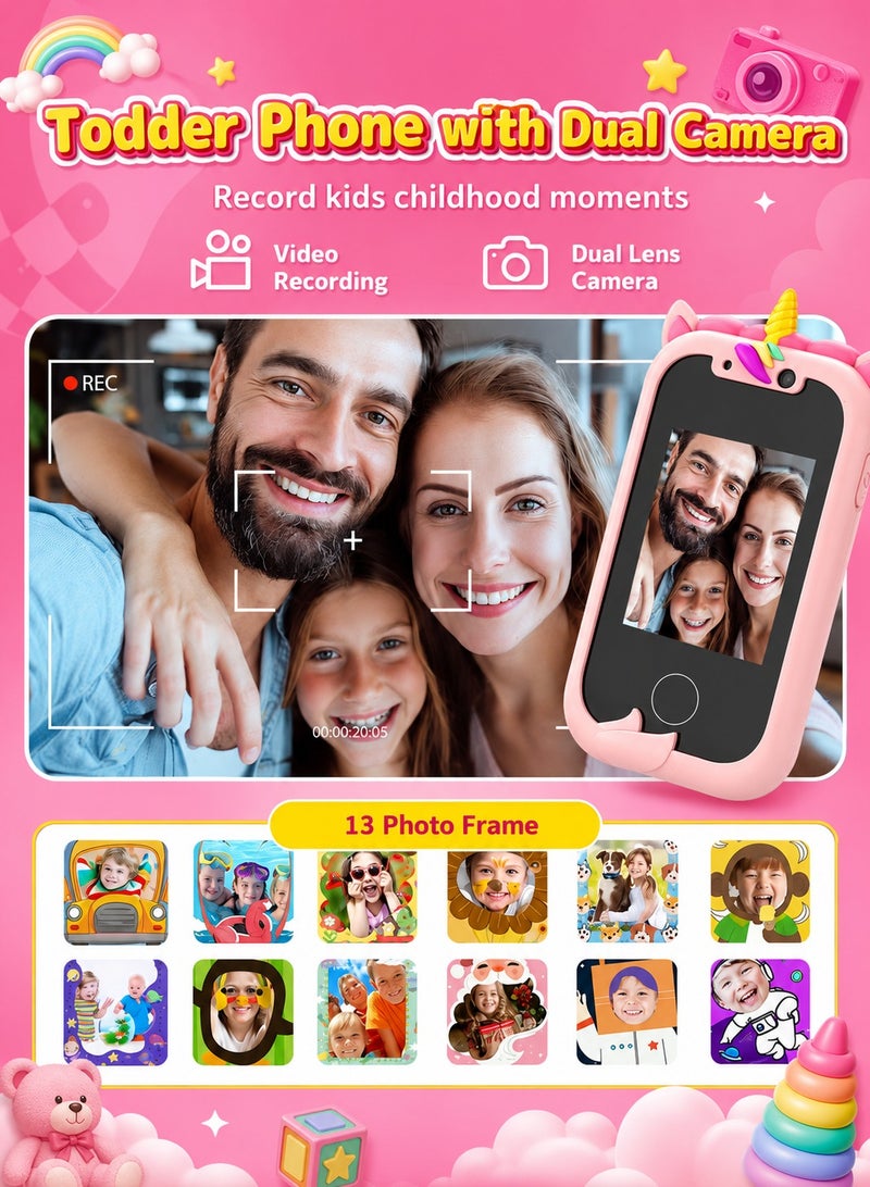 ARNOTEC ألعاب هواتف ذكية للأطفال للفتيات من عمر 3-8 سنوات ألعاب سفر للأطفال مع كاميرتين مزدوجتين ألعاب تعليمية وألغاز ومشغل موسيقى MP3 هدايا عيد ميلاد للفتيات من 3 إلى 8 سنوات - Image 4