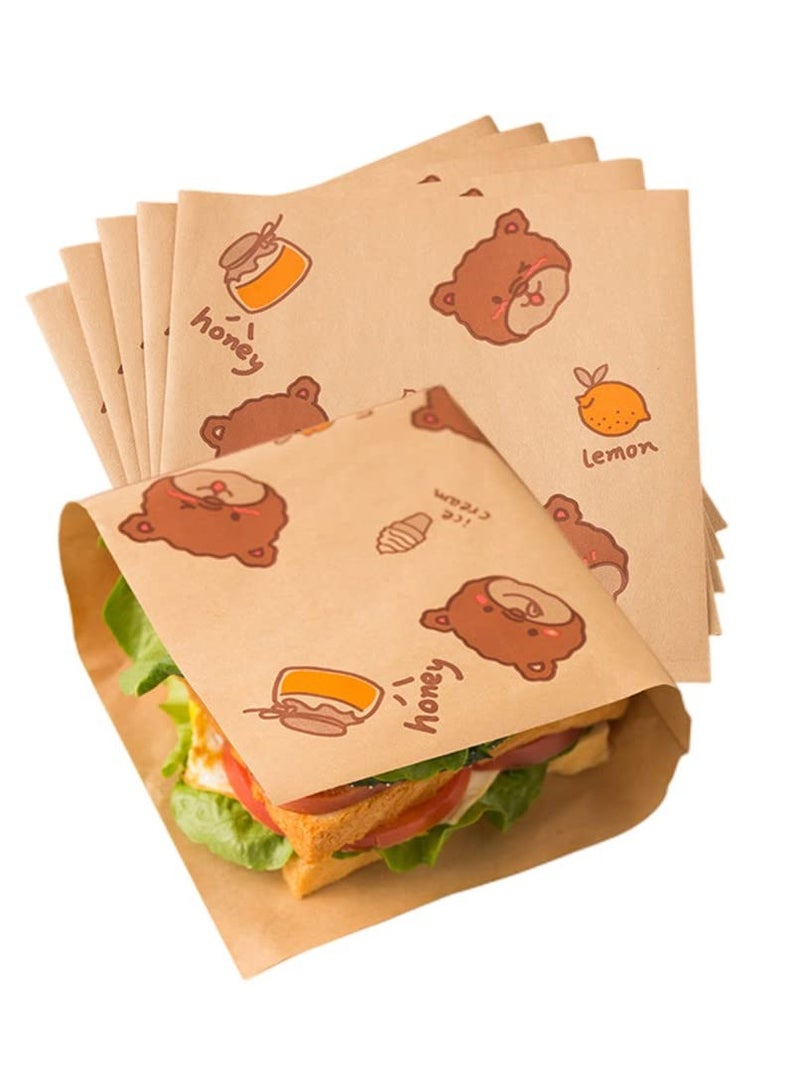 sokany 150 PCS Paper Sandwich Bags, Lunch Bags, Kraft Paper Bags, Recyclable Kitchens Paper, 18cm*18cm Flat Kraft Wrap Sheet,Burger Wrappers for Snacks Cookie Bread (Brown)  - Image 1