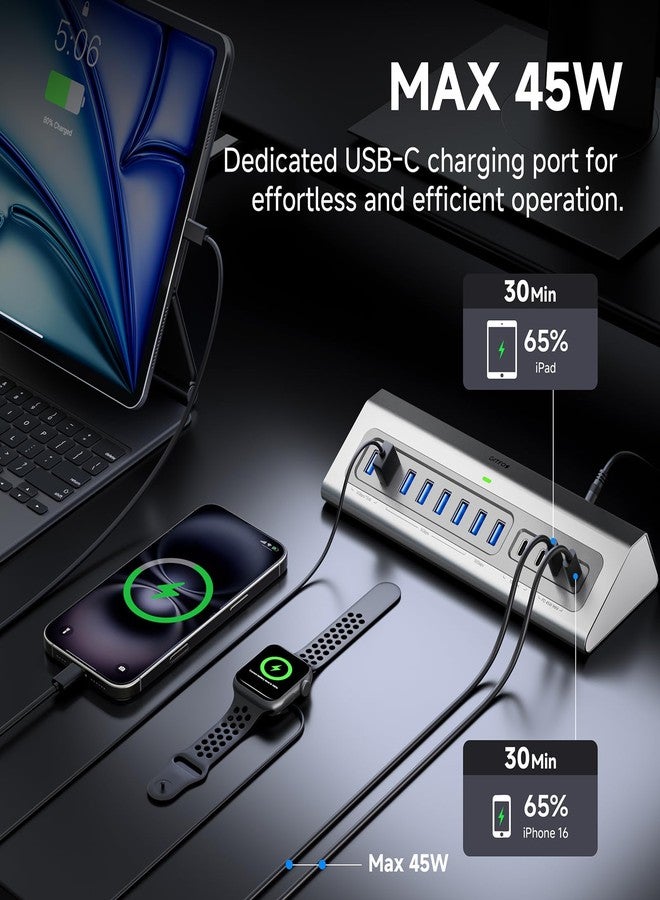Gitfos Powered USB Hub,13 in 1 USB 3.2 Hub, USB C Hub with PD 100W, USB C 45W Charging,10Gbps Data, 7 USB A 3.0 Ports, 65W Power Adapter and 3.3FT Cable, Aluminum USB Hub for PC,Laptop,MacBook,iPad - Image 3