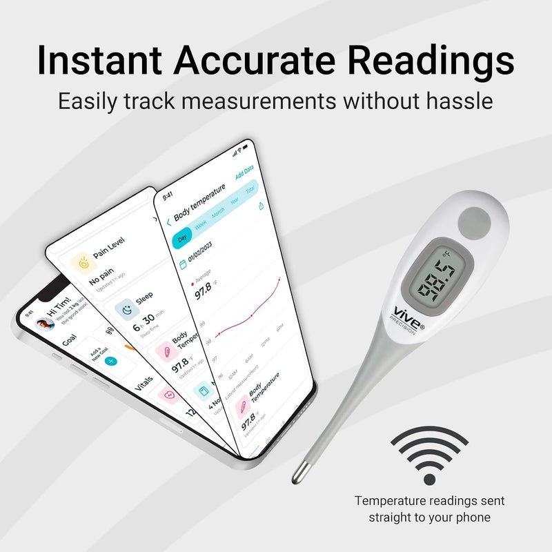 Vive PRECISION Smart Oral Thermometer - Approved Medical Grade Body Temperature Reader for Adults, Babies - Digital Fever Monitor with App for Home Use, Under The Tongue, Armpit & Rectal - Image 3