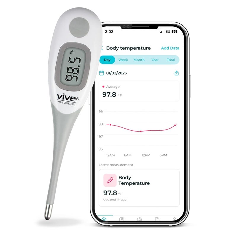 Vive PRECISION Smart Oral Thermometer - Approved Medical Grade Body Temperature Reader for Adults, Babies - Digital Fever Monitor with App for Home Use, Under The Tongue, Armpit & Rectal - Image 1