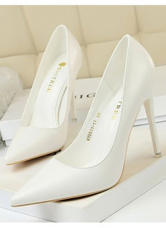 BIGTREE Women's Solid Color Elegant Stiletto Pumps 10.5CM Fashion Gorgeous Closed Pointed Toe Slip On Solid High Heels White 