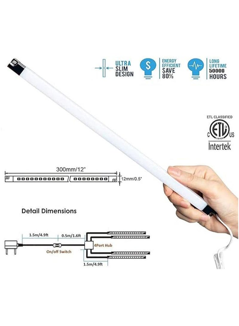 LED Light Strip Bars Kit - 4X 30cm Display Lighting for Detolf Case/Under Cabinet Shelf - Energy Saving - Low Profile Under Cupboard Strip Lighting (Cool White, 6000K) - UK Plug - Image 5