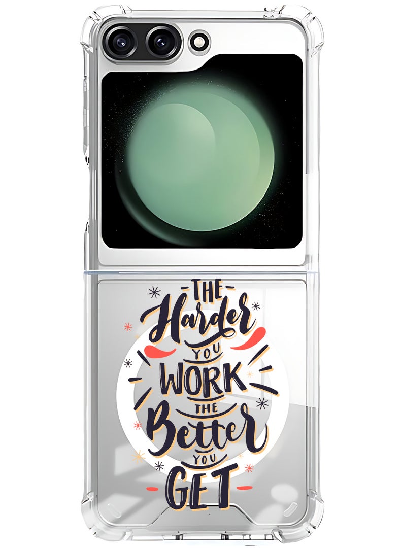 Theodor Magnetic Case for Samsung Galaxy Z Flip 5 Compatible with MagSafe Wireless Charging, Shockproof Phone Bumper Cover Harder you work Better you get - Image 1