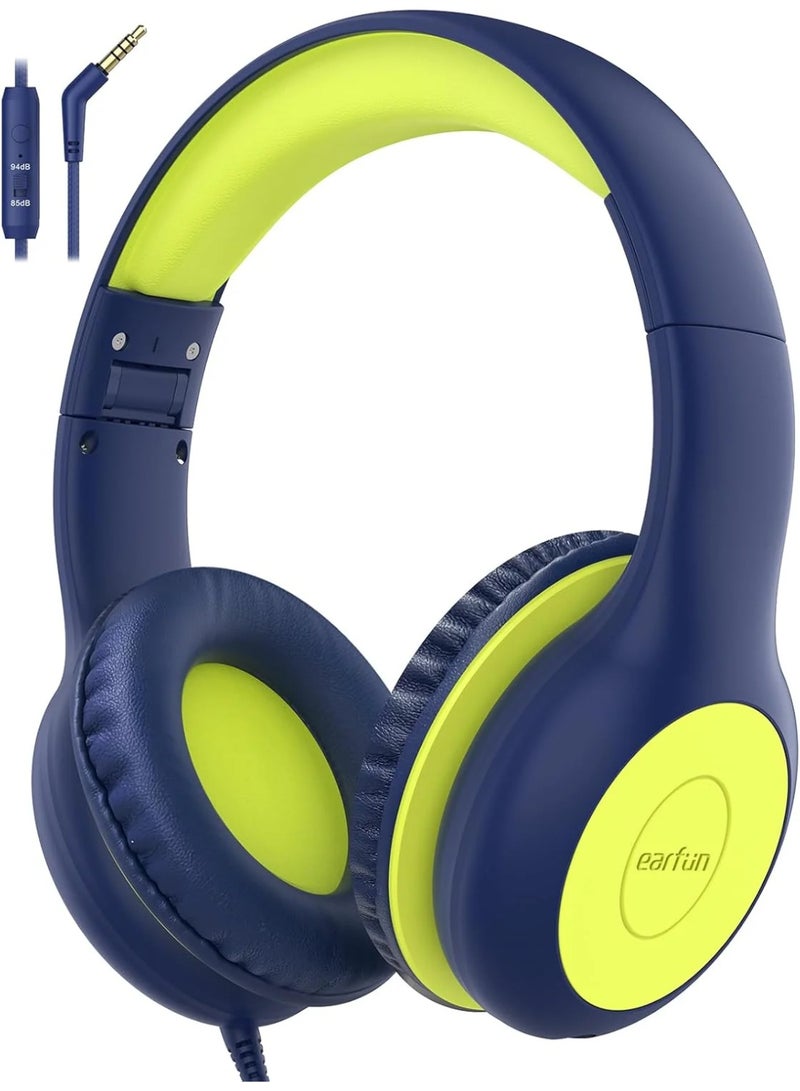 سماعات الأطفال EarFun مع ميكروفون، سماعات سلكية للأطفال بحد صوت 85/94dB، وظيفة المشاركة، صوت ستيريو، عصابة رأس قابلة للتعديل للأطفال للمدرسة/السفر/الهاتف/اللوحي