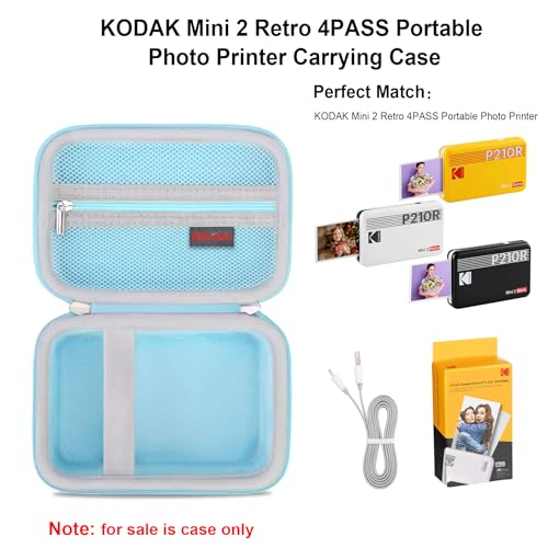 Elonbo Carrying Case for KODAK Mini 2 Retro 4PASS Portable Photo Printer, Mini Color Instant Print Digital Camera Hard Travel Bag, Picture Printer Storage Holder, Pocket Fits Film Cartridge, Blue - Image 2