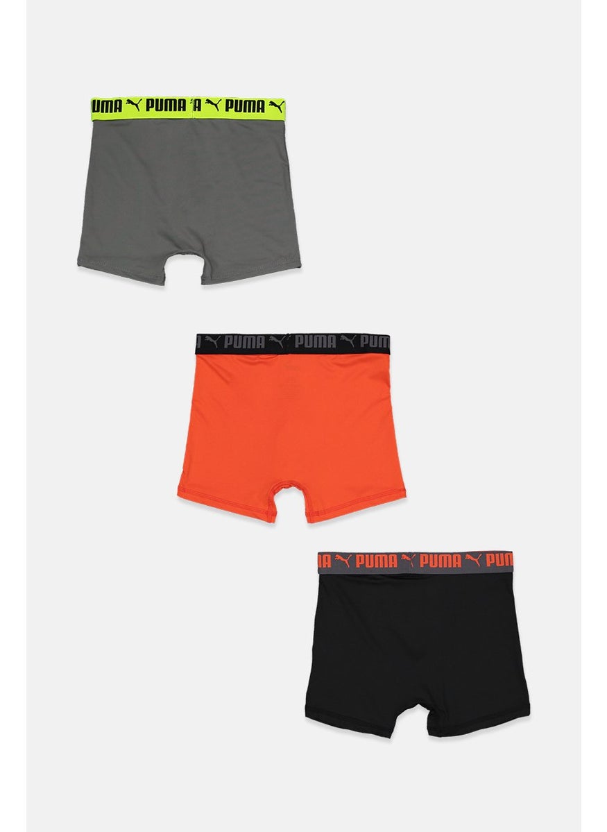 PUMA - Kids Boy 3 Pieces Embroidered Logo Boxer Brief, Black and Orange and Grey - Image 1