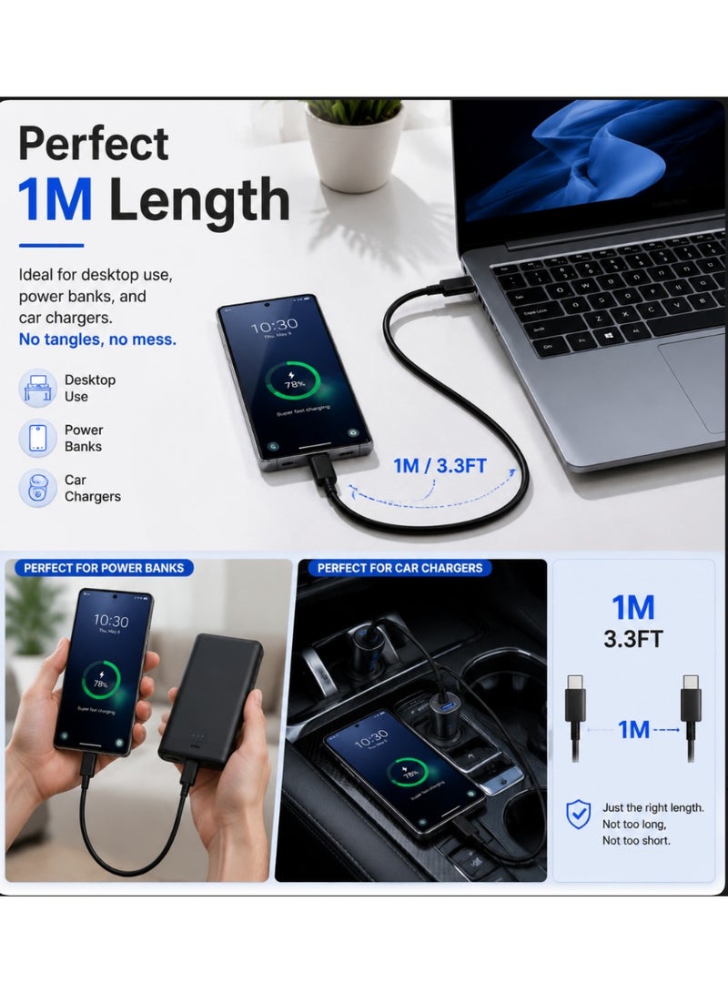 1M Type-C to Type-C PD Fast Charging Cable (3.3ft), Soft TPE USB-C Data Sync Cord for Samsung Galaxy S21/S20/Note 20 - Image 2