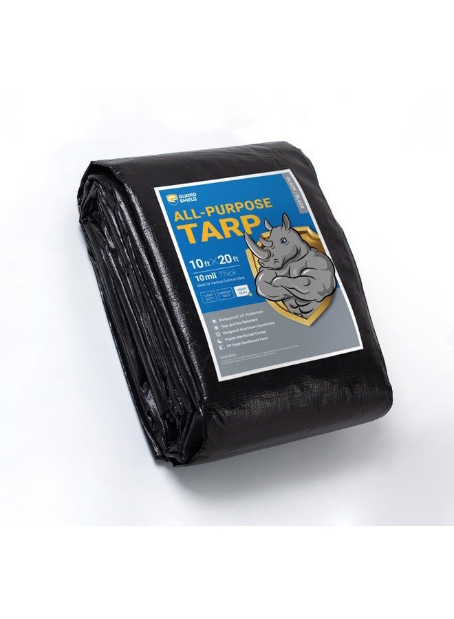 GUARD SHIELD Tarps Heavy Duty Waterproof 10x20 Feet Black Poly Tarp Cover Outdoor Thick UV Resistant Tarpaulin with Grommets 10mil - Image 1