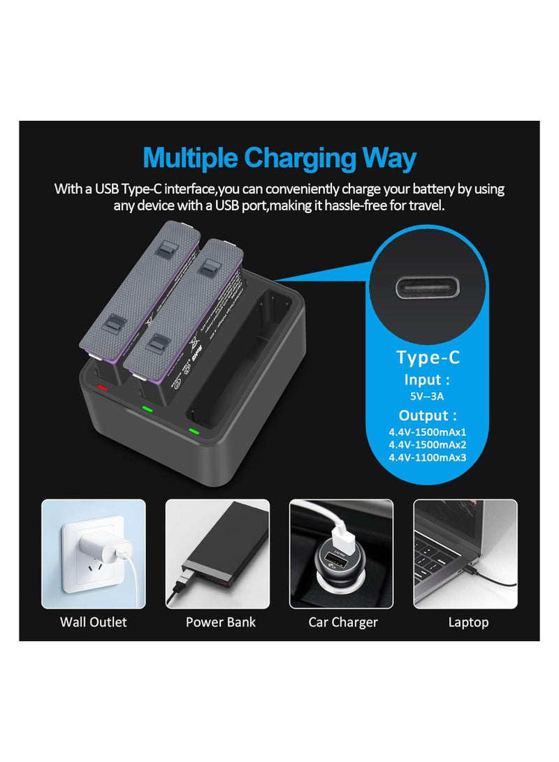 Insta360 X4 Battery Replacement Kit - 2 Packs of 2500mAh Batteries with Triple Fast Charger Hub, Compatible with Insta360 X4 Camera for Quick Charging Solutions. - Image 2