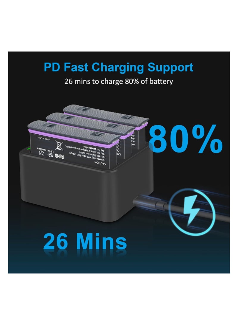 Insta360 X4 Battery Replacement Kit - 2 Packs of 2500mAh Batteries with Triple Fast Charger Hub, Compatible with Insta360 X4 Camera for Quick Charging Solutions. - Image 5