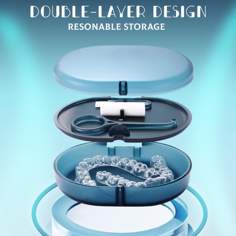 LONGMON New Double-layer Retainer Storage Case with Belt Chewing,Removal Tool,Cleaning Brush,Built in Mirror Orthodontic Retainer Case - Image 2