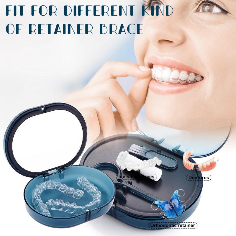 LONGMON New Double-layer Retainer Storage Case with Belt Chewing,Removal Tool,Cleaning Brush,Built in Mirror Orthodontic Retainer Case - Image 5