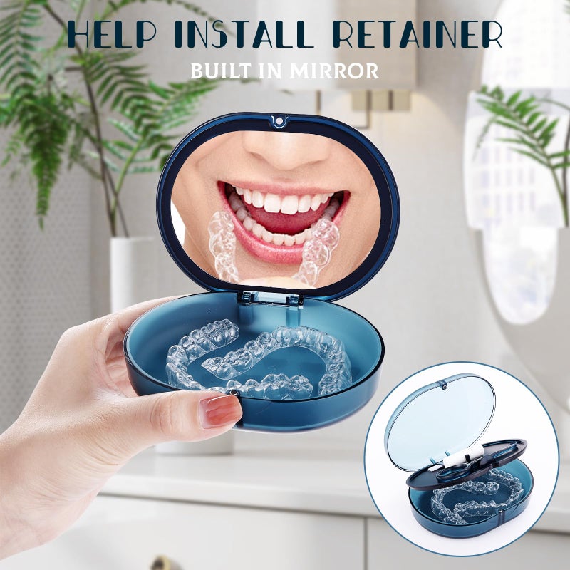 LONGMON New Double-layer Retainer Storage Case with Belt Chewing,Removal Tool,Cleaning Brush,Built in Mirror Orthodontic Retainer Case - Image 4