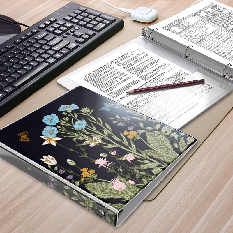 Eyrozill 3 Ring Binder 1 Inch Cute Design, Decorative Recipe Binders, Client Records with Clear Interior Pockets for Letter-Size(11" x 8.5") Paper, PVC Cover (Tussock) - Image 5