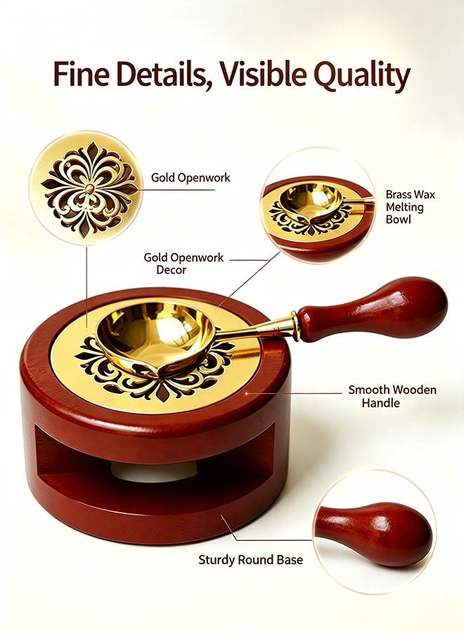 Organizer Sealing Wax Beads Kit, 1pcs Wooden Wax Seal Warmer, 1pcs Melted Spoon and 10pcs Tea Candles for Wax Sealing Stamp Kit - Image 2