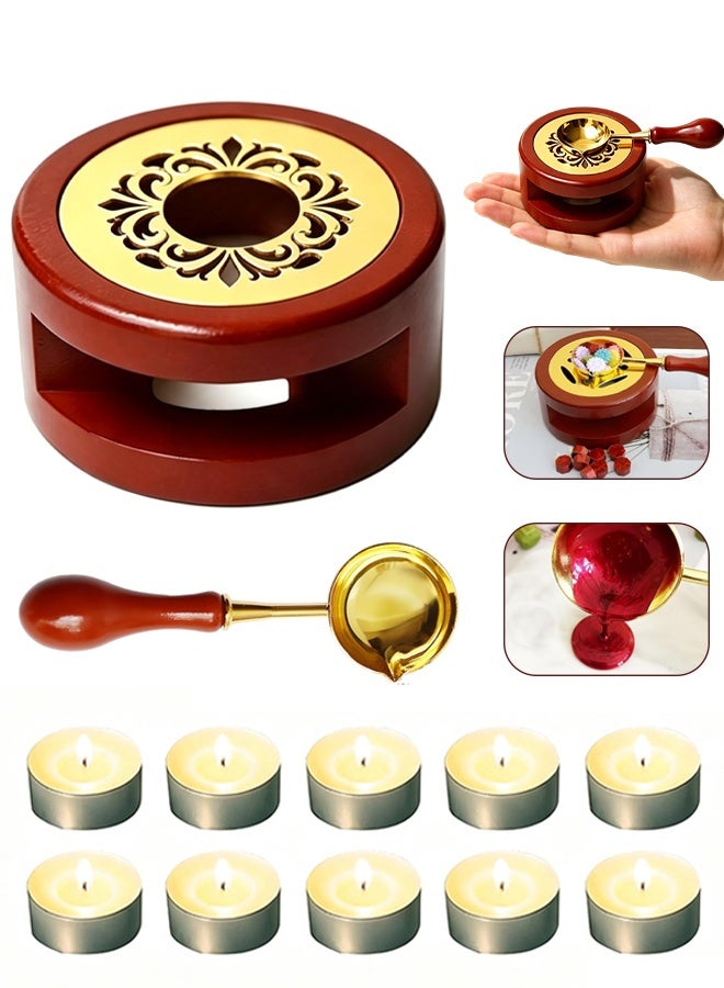 Organizer Sealing Wax Beads Kit, 1pcs Wooden Wax Seal Warmer, 1pcs Melted Spoon and 10pcs Tea Candles for Wax Sealing Stamp Kit - Image 1