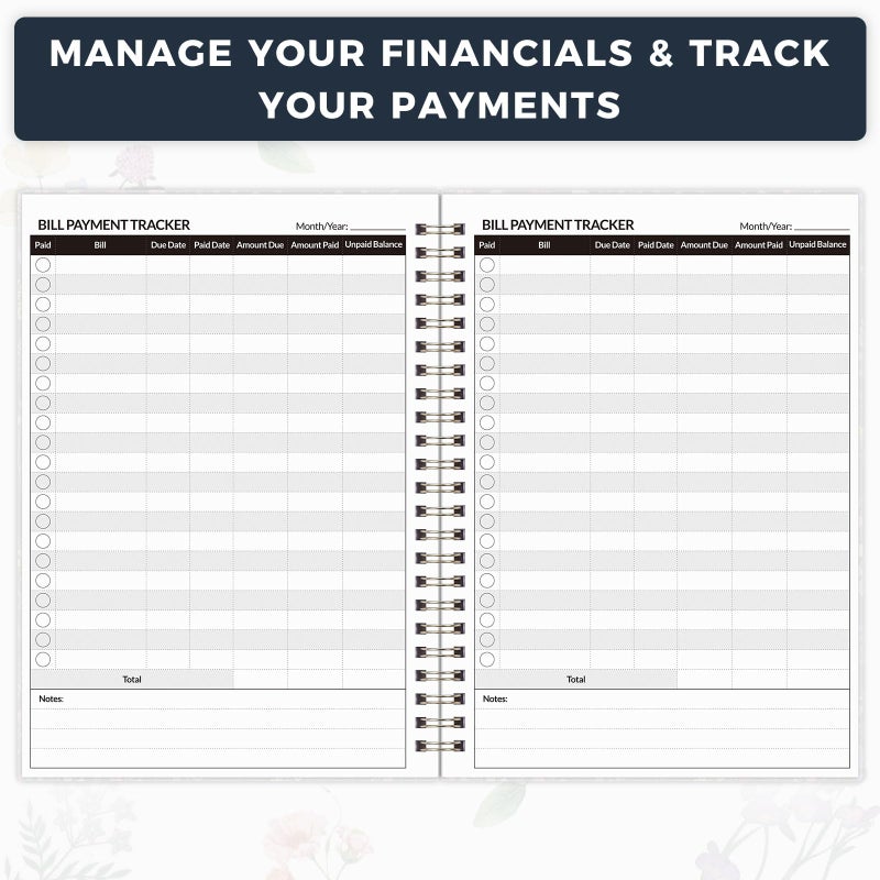 Skydue Bill Tracker Notebook, Monthly Bill Payment Checklist, 6" x 8.5", Bill Organizer with Back Pocket for Personal Budgeting Financial, 128 Pages - Image 2