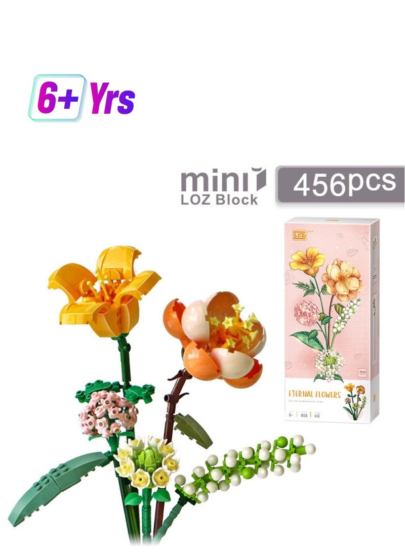 NIBEMINENT 456pcs Mini Bricks Flower Bouquet Building Sets, Artificial Flowers, DIY Unique Home Decoration, Botanical Collection For Girl  - Image 1