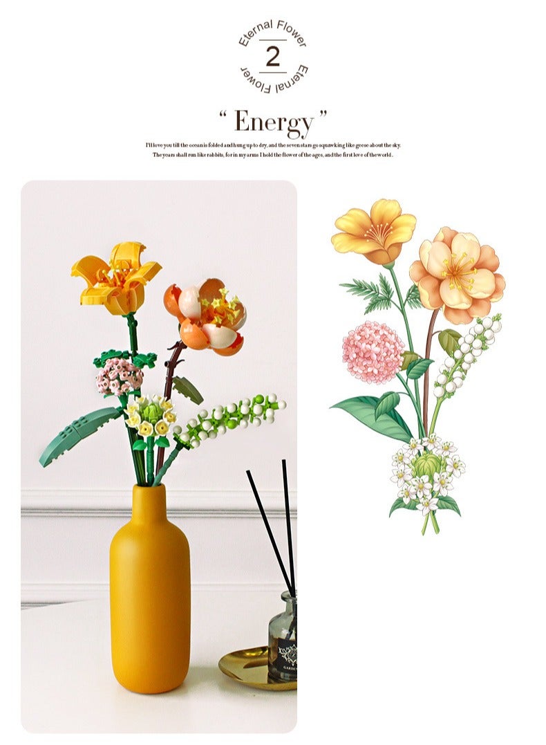 NIBEMINENT 456pcs Mini Bricks Flower Bouquet Building Sets, Artificial Flowers, DIY Unique Home Decoration, Botanical Collection For Girl  - Image 2