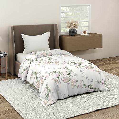 MORADO® Glace Cotton Single Bed Quilt Cover/Duvet Cover/Rajai Cover/Blanket Cover with Zipper (60x90 Inches, Grey Peach Flower) - Image 2
