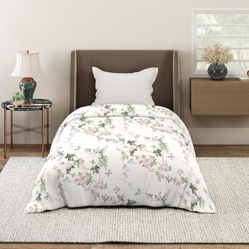 MORADO® Glace Cotton Single Bed Quilt Cover/Duvet Cover/Rajai Cover/Blanket Cover with Zipper (60x90 Inches, Grey Peach Flower) - Image 1