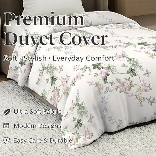 MORADO® Glace Cotton Single Bed Quilt Cover/Duvet Cover/Rajai Cover/Blanket Cover with Zipper (60x90 Inches, Grey Peach Flower) - Image 5