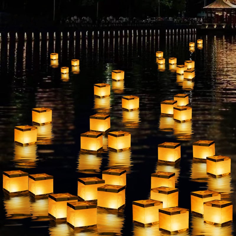 FUELYE 20Pack 59 inch Square Floating Candles Lantern SetOutdoor Decoration Waterproof Floating Lanterns for The PoolRiverMemorialsWeddingBar and Parties