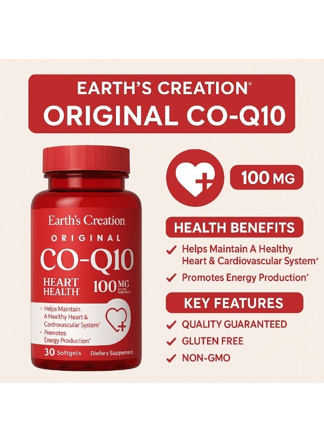 إيرثز كرييشن كبسولات CO-Q10 الأصلية بتركيز 100 ملغ لصحة القلب، تساعد في الحفاظ على صحة القلب والجهاز القلبي الوعائي.  تعزز إنتاج الطاقة، 30 كبسولة جيلاتينية. - Image 2
