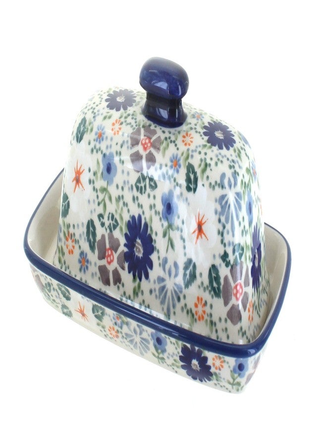 Blue Rose Pottery Blue Rose Polish Pottery - Gray Carnival Butter Dish - Fits 1 Stick - Butter Dish for Countertop Organization and Storage - Image 1