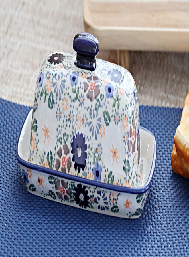 Blue Rose Pottery Blue Rose Polish Pottery - Gray Carnival Butter Dish - Fits 1 Stick - Butter Dish for Countertop Organization and Storage - Image 2