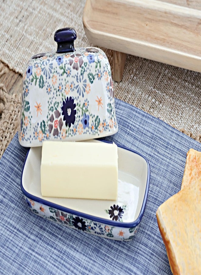 Blue Rose Pottery Blue Rose Polish Pottery - Gray Carnival Butter Dish - Fits 1 Stick - Butter Dish for Countertop Organization and Storage - Image 3