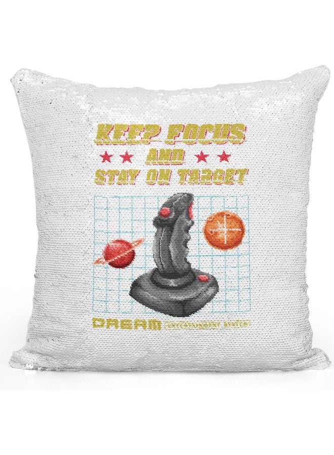 Gaming Themed Sequin Decorative Throw Pillow White/Yellow/Silver 40x40cm - Image 1