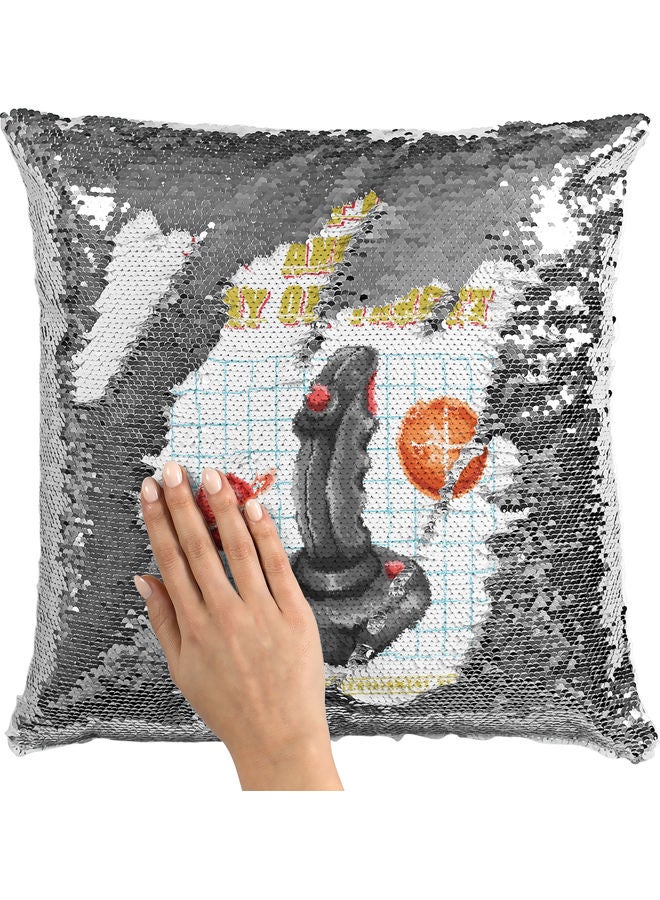 Gaming Themed Sequin Decorative Throw Pillow White/Yellow/Silver 40x40cm - Image 2