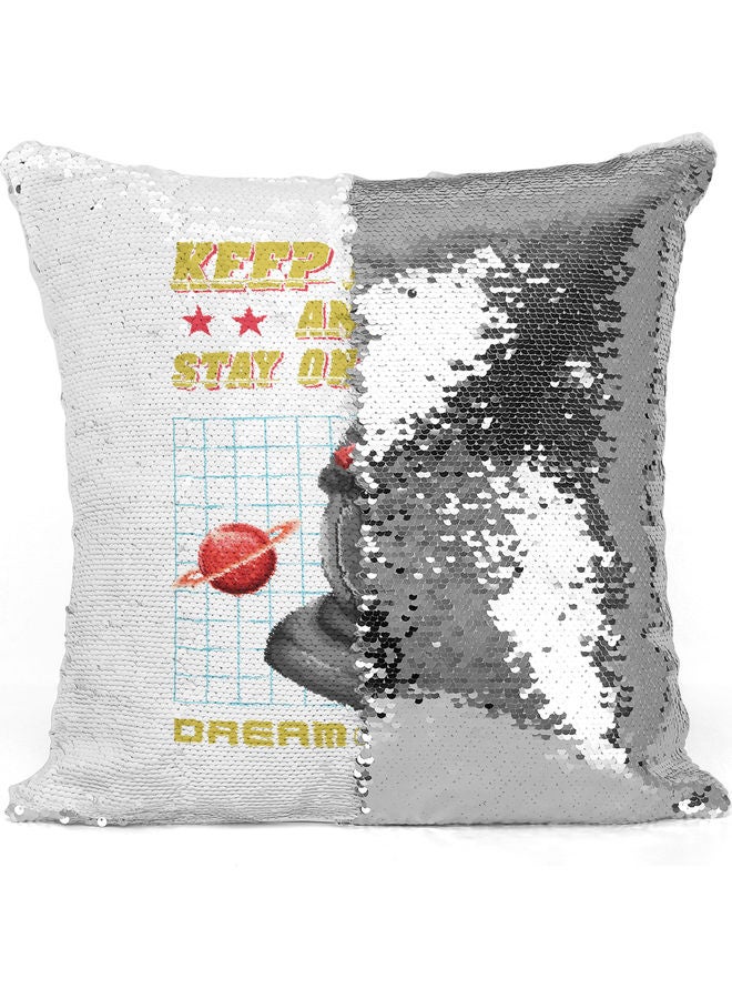 Gaming Themed Sequin Decorative Throw Pillow White/Yellow/Silver 40x40cm - Image 3