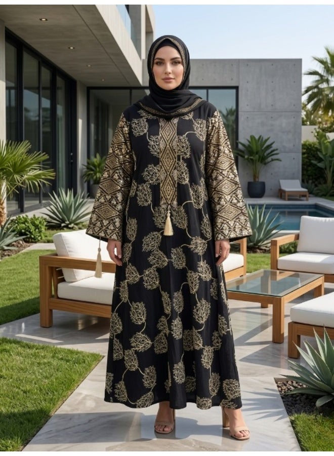 عباية نسائية خروج واستقبال كتان في قطن فاخر مطرزة من الجوانب – تصميم أنيق بتطريز راقي – عباية حريمي كاجوال ومناسبات - Image 5