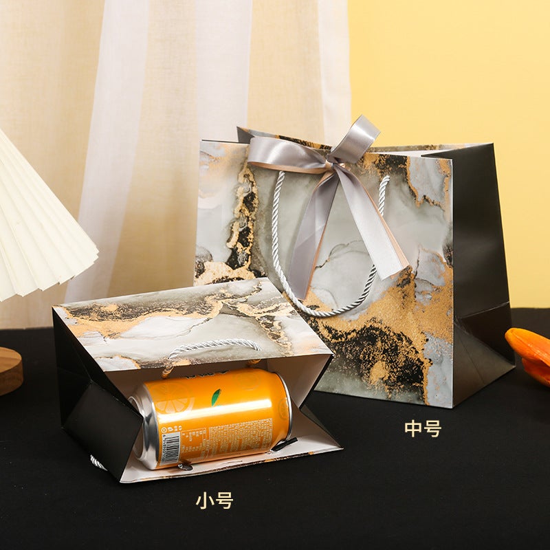 in stock ink marble pattern gift paper bag ins gift bag printed LOGO paper bag texture bag - Image 4