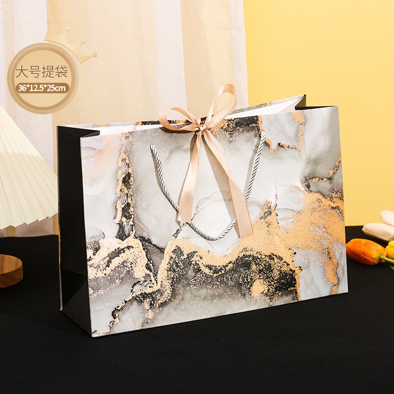in stock ink marble pattern gift paper bag ins gift bag printed LOGO paper bag texture bag - Image 1