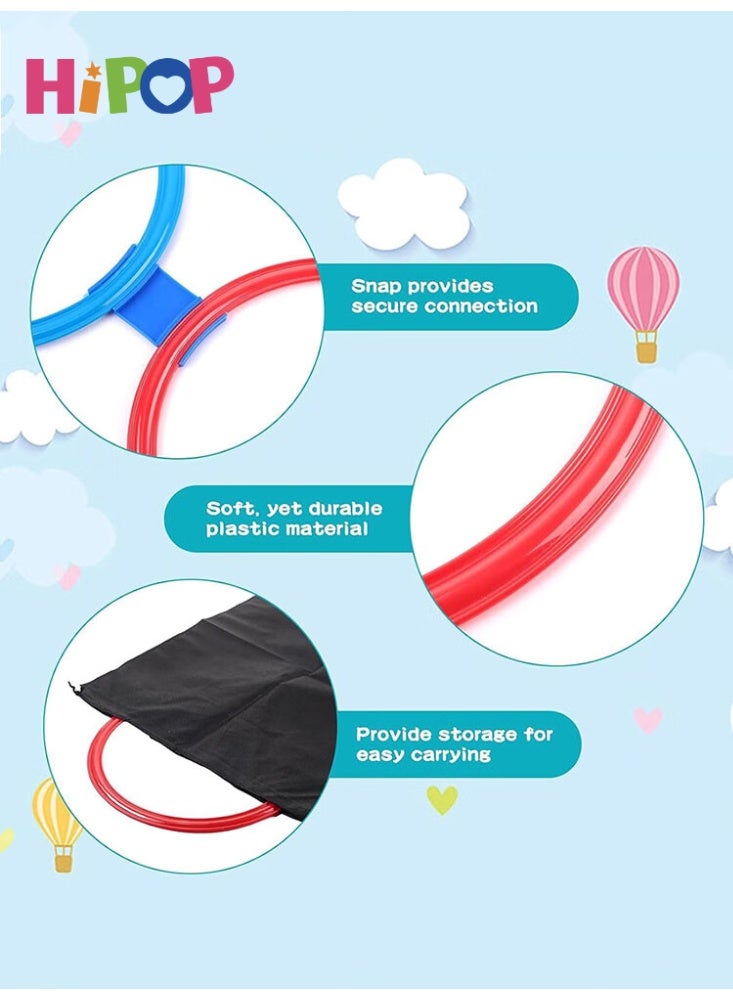 HIPOP 2 Sets Hopscotch Rings, 20 Plastic Square & Round Hoops with 30 Connectors,  Indoor Outdoor Ring Game Toys Obstacle Course Agility Balance Training Rings (15 Inch) - Image 4