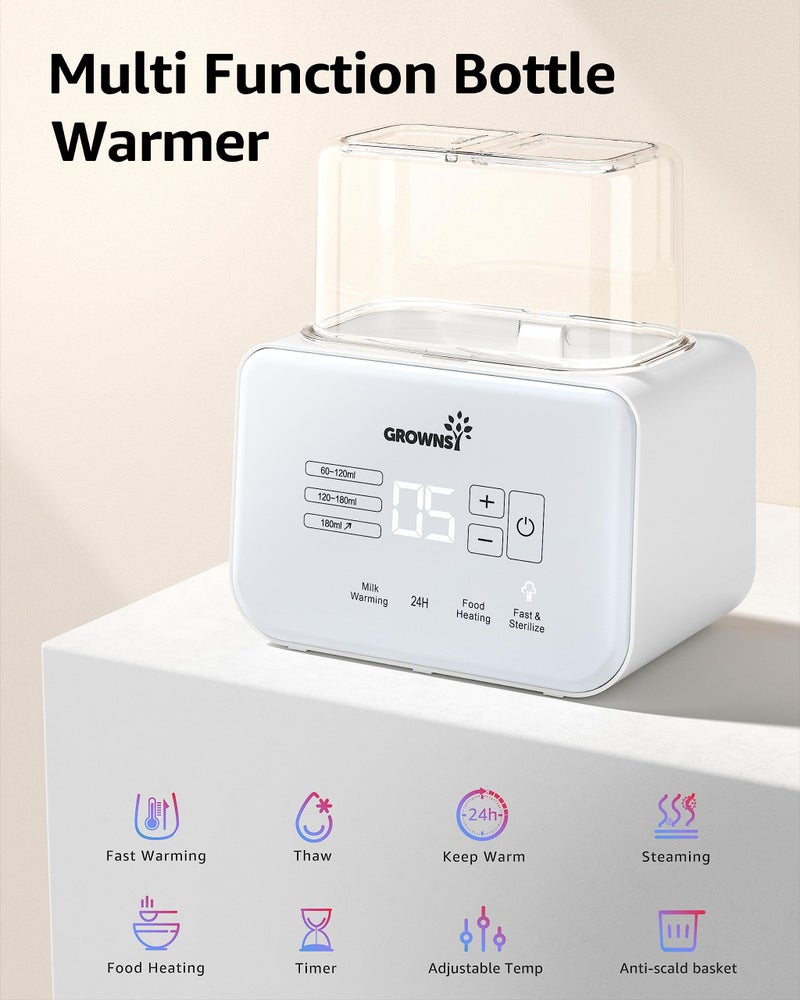 GROWNSY Baby Bottle Warmer, Grownsy 8-in-1 Fast Milk Warmer with Timer Breastmilk or Formula, Fits 2 Bottles, Accurate Temperature Control, with Defrost, Sterili-zing, Keep, Heat Baby Food Jars Function  - Image 2