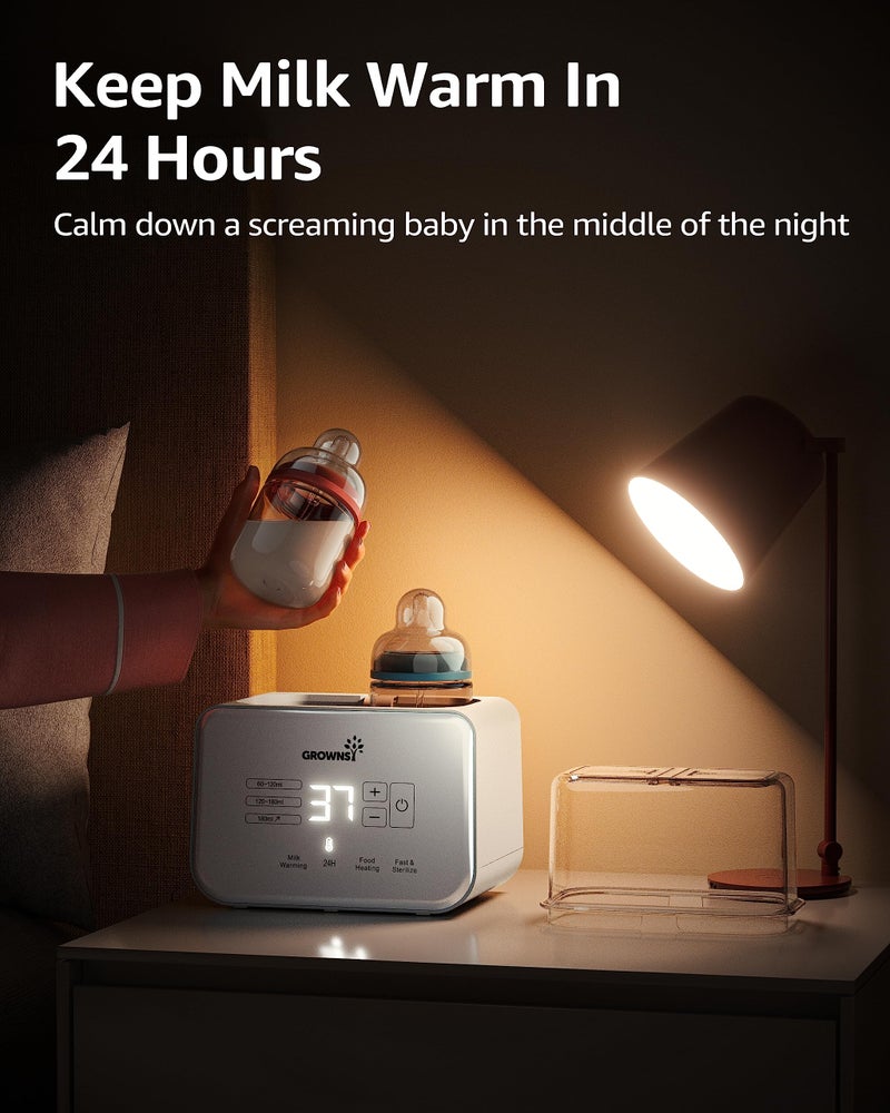 GROWNSY Baby Bottle Warmer, Grownsy 8-in-1 Fast Milk Warmer with Timer Breastmilk or Formula, Fits 2 Bottles, Accurate Temperature Control, with Defrost, Sterili-zing, Keep, Heat Baby Food Jars Function  - Image 4