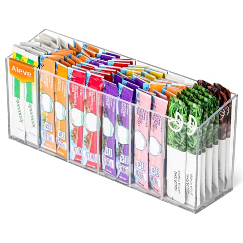 AIEVE Drink Packet Organizer, Water Drink Packet Holder with Removable Divider, Water Flavor Packet Organization Container for Kitchen Organizers and Storage (6 Compartments) - Image 1